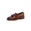 Kl￤dskor 2022 V￥r/h￶stkvinnor Pumpar Square Toe Chunky Heel Loafers Casual Solid Split Leather for Oxfords Red