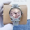 Classic New Women Mechanical Automatic Date Watch Geometric Roman Number WristWatch Ladies Stainless Steel Calendar Watches Silver Pink Dial Waterproof 36mm