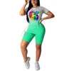 Women's Two Piece Pants Lips Tie Dye Women 2PCS Short Sleeve T Shirt Tops Biker Workout High Waist Shorts Tracksuit Sports Outfit Set