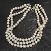 Choker Classic 7-8 mm Natuurlijk zoet water Pearl-chokers ketting kort 34 cm verstelbare grootte nabij ronde 3 lagen multi