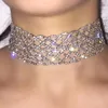 Choker Light Lyx Extra Flashig Cirkelsöm Hel Diamant Halsband Cool Retro Strass Kristall Design Nyckelben Kedjekrage
