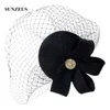 Coiffes charmantes petits chapeaux avec veille de visage accessoires de cheveux de mariée dames noires mariage voilette mariage sh89