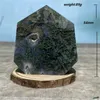 Estatuetas decorativas de musgo verde ágata de pedra natural e cura de cura para as pedras geodes de goma de ponto de bruxaria decoração de bruxaria