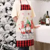Christmas Linen Gnome Apron Happy New Year Unisex Kitchen Bib with Adjustable Neck for Cooking Gardening