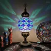 Lâmpadas de mesa 20cm Ball est estilo mediterrâneo Art Deco Mosaico Turco Lâmpada Arcado de vidro artesanal Cama romântica Luz