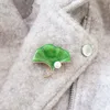 Or vert feuille de Ginkgo perle broche chinois émail broches broches peuvent également être utilisés comme collier pendentif femmes accessoires