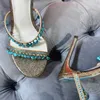 Sandals Turquoise pendant Decoration Embellished stiletto Heels sandals 10mm rhinestone Metal gun color women high heeled Luxury Designers