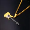 Pendant Necklaces Collare Guitar Gold/Black Color Stainless Steel Music Accessories Hippie Notation Fans Necklace P508