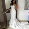 Prosta syrena ślub afrykańska kochanie iluzja koronkowe aplikacje bez rękawów sukienki panny młodej sukienki ślubne suknie ślubne plus size