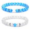 8mm Naturel Pierre Brins Argent Plaqué Perlé Charme Bracelets À La Main Élastique Bracelet Pour Femmes Hommes Amant Bijoux