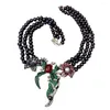 Choker Y&middot;YING 3 Strands Cultured Black Pearl Cubic Zirconia Pave Pendant Statement Necklace 18&quot;