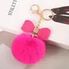 سلاسل المفاتيح اللطيفة Pompoms Leather Bow keychain for Woman Gift Car Car Accessories Crystal inlaid Pu Bowknot Blush Keains Llavero