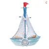 Interior Decorations 15cm Mediterranean Style Marine Nautical Wooden Blue Sailing Boat Ship Wood Crafts Ornaments Party Room Home Decoration