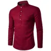 Men's Casual Shirts Spring Cotton Linen Men Man Long Sleeve Solid Color Stand Collar Chinese Clothes Male Big Size
