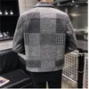 Mensjackor Zongke Woolen Plaid Bomber Jacket Japanese Streetwear Men Winter Coat M-3XL Ladies 'Patchwork Print Blue 158