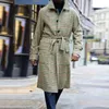 Men's Fur Faux Fur Street Fashion Lapel Belt Mens Overcoat Autumn Vintage Plaid Male Woolen Coat Winter Long Sleeve Pocket Cardigan Tops Outerwear T221007