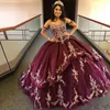 2023 Sexy Burgundy Quinceanera Dresses Sweetheart Embroidery Lace Appliques Crystal Beads Ball Gown Tulle Ruffles Vestidos De Dress Guest Corset Back