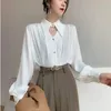 Herbst Koreanische Feste Mode Hemd drehen-unten Kragen Langarm Satin Bluse Frauen Kleidung Büro Dame Shirts Neue Chic