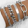 Lien Bracelets 4pcs Set Européen Et N Exagéré Alliage Épais Mode Féminine Simple Chaîne En Or