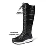 Boots Fashion Women Winter Genuine Leather Knee High Boot Zipper Low Heels Snow Ladies Fur Casual Flat Shoes Black Plus Size