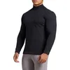 Hommes chandails hommes chemise couleur unie manches longues coupe ajustée respirant basique T-shirt col mi-haut élastique automne hauts vêtements