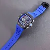 Reloj mecánico de lujo para hombre, Rm11-04 de ocio de negocios, mecánico automático, soldadura de carbono negro, cinta azul para hombre