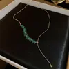 Choker Creative Green Zircon Setting Geometric Leaf Wheat Ear Necklace For Women Simple Crystal Clavicle Chain Gold Color N367