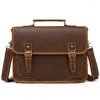 Briefcases Designer Leather Laptop Briefcase Genuine Men's Computer Bag Working Handbags Tote For Man Male 14 Inch