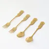 Diny Sets retro Europees roestvrijstalen staal Golden koffielepel Rose Patroon Small Cake Dessert Fruit Moon Fork