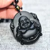 Kolye Kolyeleri Doğal Siyah Obsidian Buda Pot-Karınlı Maitreya Gülen Kolye Erkek Kadın Jades Moda Takı