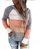 Sweats à capuche pour femmes Automne Patchwork Sweat À Capuche Femmes Casual Col En V Rayé Tricoté Sweat Femme À Manches Longues Pull Pulls JD1654