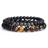 Charm-Armbänder Original handgefertigte Tigeraugen-Perlenarmband Perlen schwarze Mantra-Gebetskette Buddha für Frauen und Männer Schmuck Pulseras