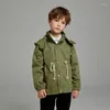 Coat Children Jacket 2022 Fashion Hooded Spring Autumn Solid Color England Style Windbreaker Boys Mid-length Outerwear 3-7Y