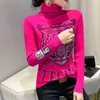 Women's Sweaters 2022 New Knitted Clothes Leopard Head Red Sweater Women Luxury Hot Rhinestone Diamond Sweatshirt Female Streetwear T221019