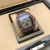 Luxe heren monteurs horloge koolstofvezel rood heren multifunctioneel automatisch mechanisch horloge persoonlijkheid grote wijzerplaat kalender 1