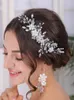 ヘッドピースホワイトシルバー花嫁ヘッドバンドクリスタルフラワーヘアジュエリー女性ウェディングアクセサリーブライダルヘッドドレス飾り