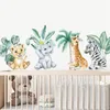 Cartoon African Animals Lion Tropical Leaves Akvarell Nursery Wall Sticker Peel och Stick Decals Kids Room Home Decor 220607