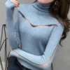 Women's Sweaters #3801 Turtleneck Thin Knitted Tops Split Joint Mesh Hollow Out Knitwear Pullover Women Elastic Sweaters Ladies Knitwear Spring T221019