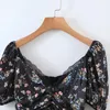 Kadınlar bluzları foridol vintage siyah dantel bluz gömleği kadın yaz çiçek baskısı mahsul üst zarif kısa üstler 2022 Up Blusas de Mujer