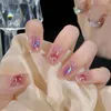 False Nails 24sts Rainbow Glitter Nail Full Cover Woreble French Short Fake Square Head Press On Manicure Tool