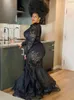 Robes de grande taille femme Sexy fête moulante à manches longues dentelle noir Transparent maille robe en gros en vrac goutte