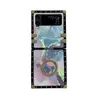 Marbre Plage Téléphone Cas Pour Samsung Galaxy Z Flip 4 3 5G Flip4 Flip 3 Diamants Anneau Titulaire Carré Couverture Rigide