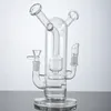 New Unique Double Bongs Special Hookahs 14mm Male And Female Jointt Dab Rigs Splashguard Inline Perc Water Pipes Sidecar Neck Glass Bong Both Herbs and Concentrates