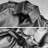 Women's Leather Jacket Women's Mid-length Slim Belt Windbreaker Coat OL Ladies Sheepskin Side Pockets Khaki Ropas Mujer Steet Outwear