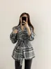 Women's Suits Korean 2022 Winter Lace-up Belt Waist Thin And Thick Warm Woolen Plaid Suit Jacket Women Clothes