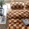 Tianzhu – drap de lit tricoté en coton, damier rétro, quatre pièces en coton tricoté, mosaïque, matelas à carreaux, décontracté, doux, literie pour la maison, CX27