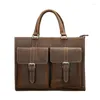 Briefcases Men Briefcase Genuine Leather Luxury Laptop Bag A4 Document Portfolio Executive Folde Work Business Office Computer Male