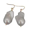 Dangle Earrings KKGEM 15x27MM Natural Nucleated Flameball Baroque Pearl Hook