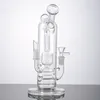 Double Bong Sidecar Neck Garyahs Inline Perc Tubos de água SplashGuard Dab Rigs Ambas ervas e concentrados Bongos de vidro inebriante de 14 mm articulação feminina masculina com tigela