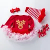 Natale Baby Tutu Dress Pagliaccetto Set di abbigliamento Corna di renna Orecchio Design Body Arco Fascia per capelli Scaldamuscoli Scarpe 4 pezzi / set Abiti per feste neonato M4211